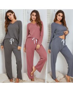 Waffle Long Sleeve Long Pajamas Women's Suit