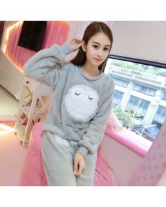 Autumn And Winter Coral Velvet Pajamas Female Winter Thermal Flannel Round Neck Cartoon Long-sleeve Suit