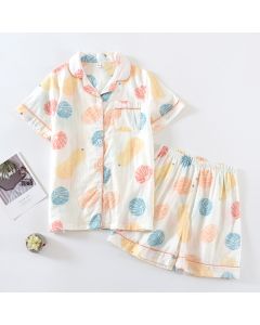 Pajamas Short-sleeved Trousers And Shorts Cotton Gauze Cardigan Homewear Suit