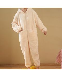 Rabbit Ear Pajamas One-piece Suit Flannel Hooded Coral Fleece Home Suit