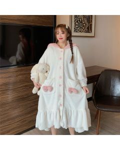 Loose Soft Waxy Bow Mid-length Coral Velvet Casual Home Wear Pajamas Nightgown