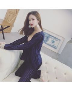 New Sexy Velvet Sling Cardigan Jacket Trousers Pajamas Suit