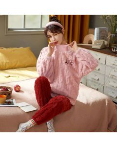 Women's Coral Fleece Thick Flannel Two-piece Suit