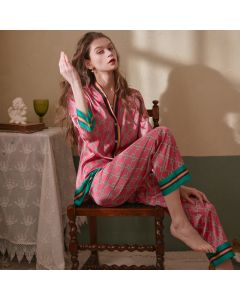 Women's New Long Sleeve Ice Silk Pajamas Set