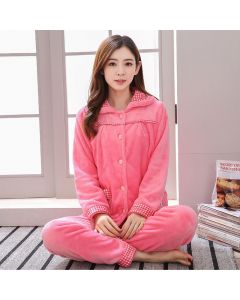 Thickened Flannel Pajamas Ladies Cardigan Suit Long-sleeved Warm Home Service