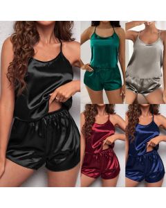 Summer Women's Ice Silk Thin Home Underwear V-neck Strap Pajamas