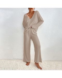 Women's Long-sleeved Trousers Two-piece Rib Thermal Home Wear Pajamas