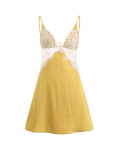 Faux silk sexy lace pajamas dress
