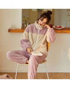 Flannel winter loose large size home service suit can be worn outside