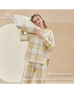 Double-sided Brushed Woven Large Plaid Pajamas Cotton Pajamas Cotton Ladies Home Leisure Suit