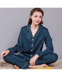 Women's Summer Silk-like Long Sleeve Two-piece Pajamas