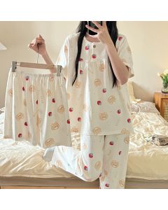 Cotton Three-piece Pajamas For Women Spring And Summer