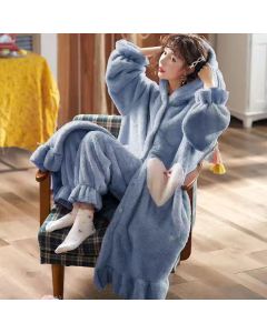 Home Coral Fleece Long Thick Warm Women's Pajamas