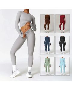 Tight-fitting Brushed Yoga Suit Quick-drying Fitness Clothes  Fitness Long Sleeve Tracksuits Sports Suit Gym Top High Waist Leggings Women Sets Yoga Set