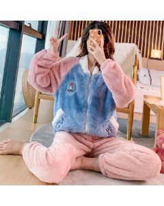 Women's Pajamas Flannel Warm Suit Winter Korean Baseball Uniform