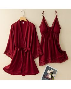 New Summer Ice Thin Long Sleeve Nightgown