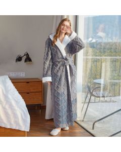 Hooded Jacquard Flannel Nightgown Women's Thickened Warm