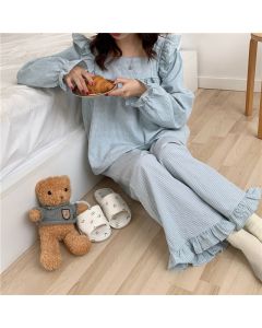 Plaid Pajamas Girl Sweet And Cute Large Size Long-sleeved Home Clothes