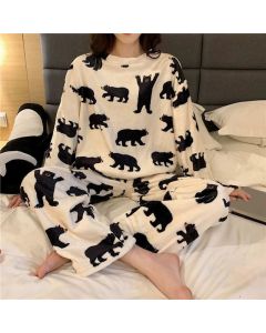 Pajamas Women's Flannel Long-sleeved Thickening Plus Velvet Cute Home Service Suit