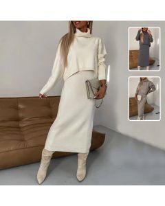 2pcs Sweater Suit Winter Fashion Turtleneck Pullover And Sleeveless Long Dress Womens Clothing