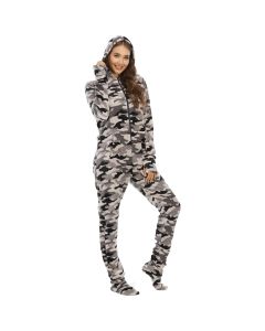 Ladies Flannel Camouflage Animal Print One-piece With Foot Cover