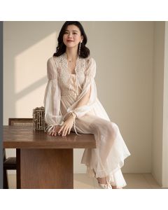 Women's Lace Long Tail Cardigan Nightgown Dress