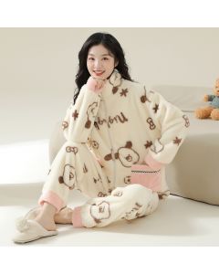 Outerwear Fleece-lined Thick Style Homewear Long-sleeve Suit