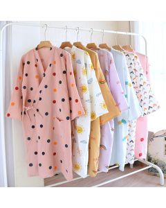 Pure Cotton Crepe Bathrobe Lace-up Hanfu Pajamas Sweat Steaming