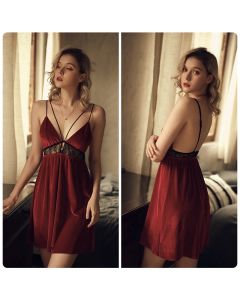 Deep V lace stitching suspender nightdress home service