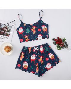 Christmas Old Printed Vest Camisole Top Shorts Home Wear Suit