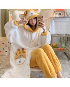 Plush Nightgown Set Flannel Cartoon Cute Hooded Homewear