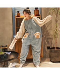 Warm And Cute Thick Coral Fleece Zipper Pajamas One-piece Can Be Worn Outside Flannel Home Wear