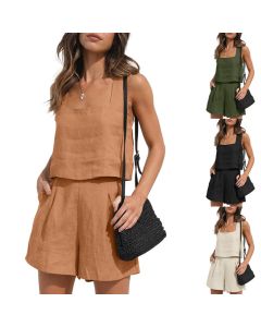 Women's Suit 2 Piece Outfits Square Neck Tops Shorts Sets Lounge Clothes Beach Summer Casual Outfits