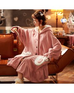 Women's Long Thickened Flannel Ladies Coral Velvet Bathrobe