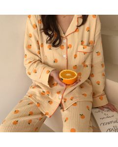 Orange Print Cute Women's Homewear Pajamas Set