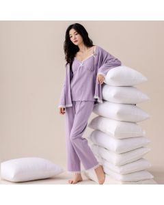 Women's Cotton Long Sleeve Autumn Sexy Homewear With Braces Three-piece Set