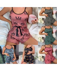 European And American Fashion Sexy Suspender Shorts Home Wear Contrast Color Pajamas Two-piece Set