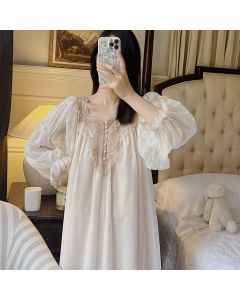 New French Beautiful Nightdress Spring And Summer Retro Court