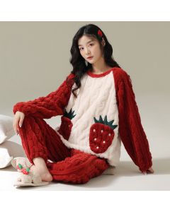 Lovely Sweet Coral Velvet Pajamas Women's Warm Suit