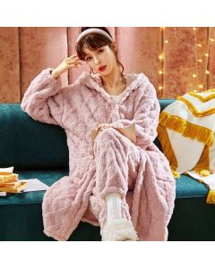 Long Flannel Robe Bathrobe Loungewear Set