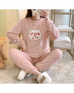 Autumn And Winter Pajamas Women's Flannel Round Neck