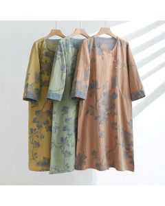 Women's Cotton Ancient Chinese Style Diagonal Double-layer Gauze Jacquard Long-sleeved Home Nightdress