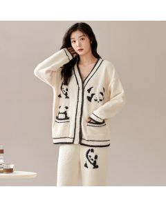 Coral Velvet Pajamas Women's Velvet Thickening Outfit Autumn And Winter Half Velvet Panda Home Wear Can Be Worn Outside