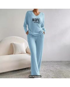 Casual Straight Pants Loose Temperament V-neck Sunken Stripe Printing Knitting Suit