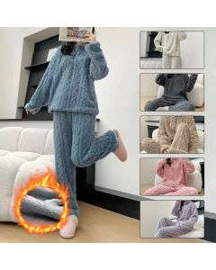 Autumn And Winter New Twist Zipper Couple Fleece-lined Thick Coral Fleece Pajamas Homewear Loungewear Sleepwear For Sleeping
