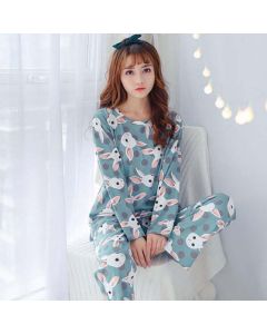 Long Sleeve Trousers Spring And Autumn Green Rabbit Round Neck Cute Cartoon Casual And Comfortable Homewear Suit