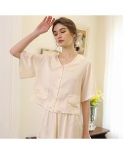 Premium Solid Color Silk Short Sleeve Loungewear Set