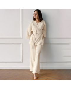 Cotton Crepe Pajamas Two-piece Loose Cardigan Lace-up Nightgown Ladies' Homewear