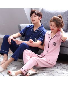 Simple Cotton Couple Short Sleeve Pajamas