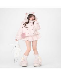 Hat And Scarf Integrated White Hooded Jacket